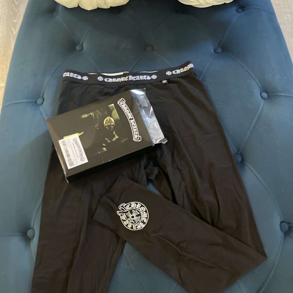 Chrome Hearts Black Leggings with White Logo Waistband